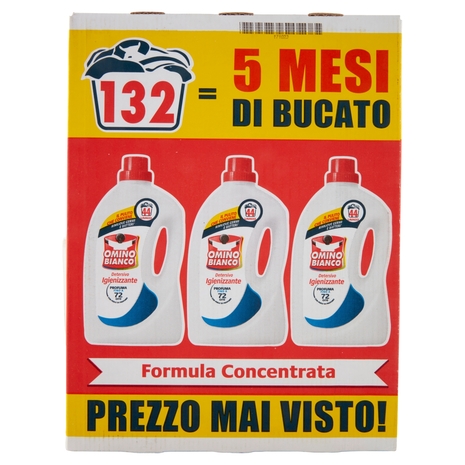 Omino Bianco Detersivo Lavatrice Liquido Igienizzante 3 x 44 Lavaggi 3 x 1760 ml
